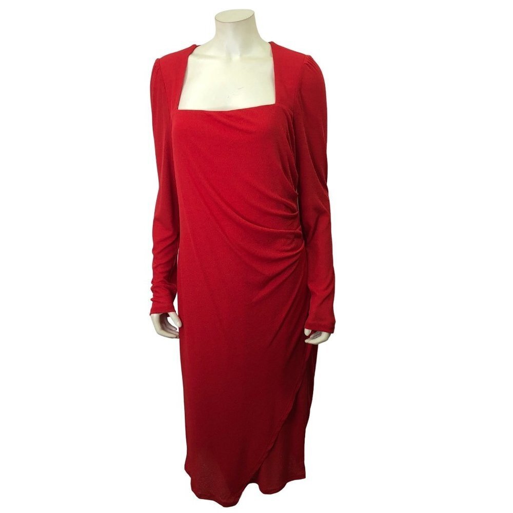 LAUNDRY BY SHELLI SEGAL SQUARE NECK‎ FAUX WRAP midi DRESS 16 NWT